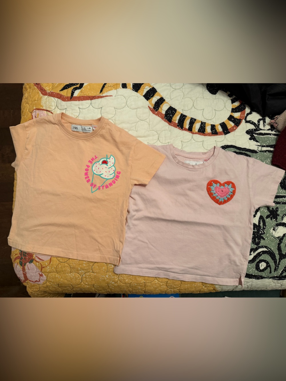 2 Zara Peach and Light Pink Girls Short-Sleeve Tops